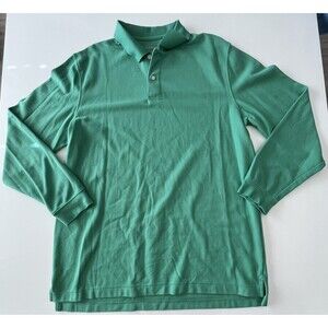 LL Bean Long Sleeve Traditional Fit Polo Sz Large TALL Green Cotton Golf Casual